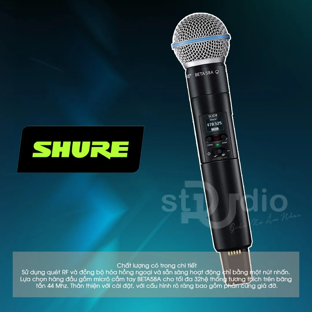 Bộ thu và phát kèm micro không dây Shure SLXD24A/B58 - Micro không dây cầm tay (2mic)