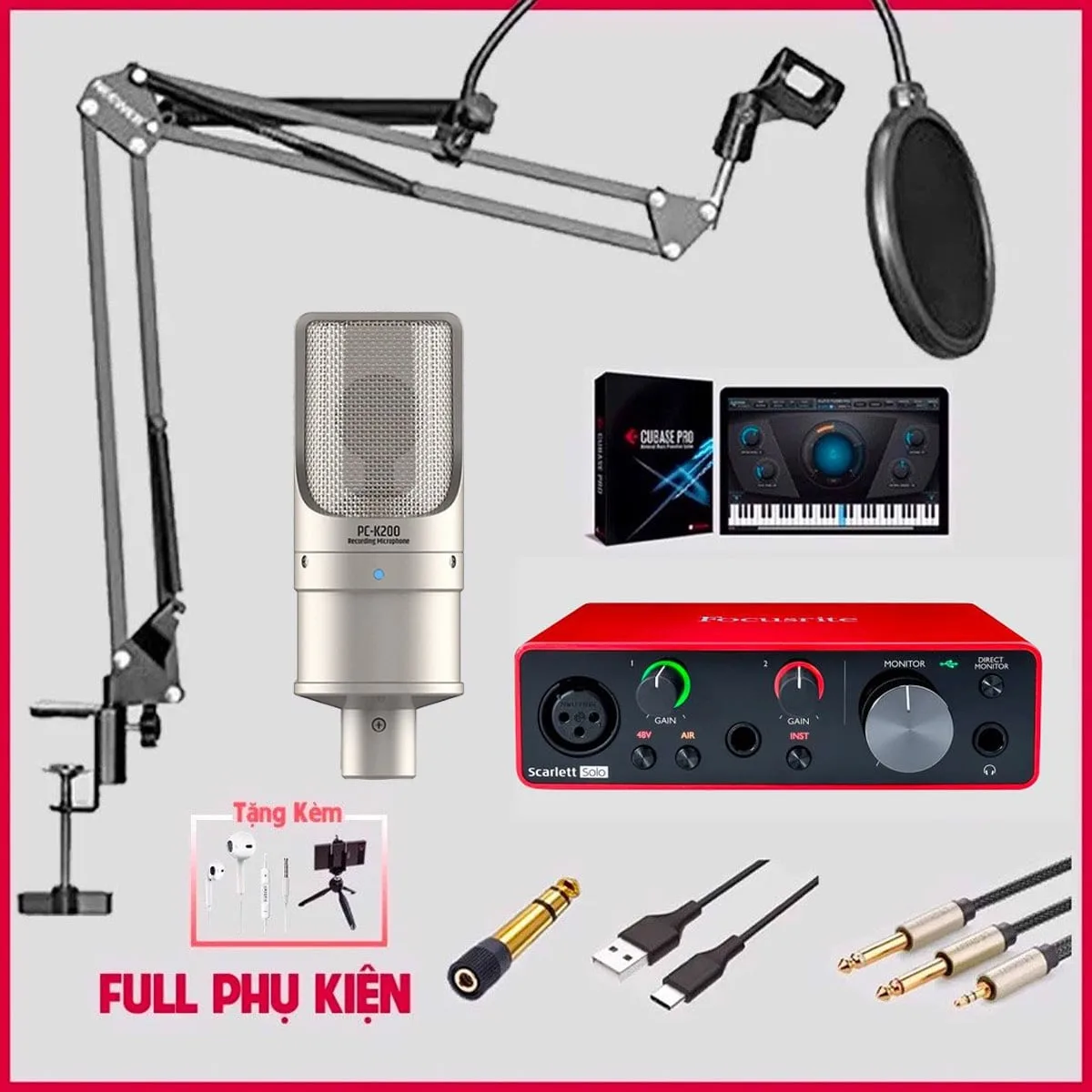 Bộ thu âm: Focusrite Scarlett Solo Gen 3 - Micro thu âm Takstar PC-K200 (2nd Gen)