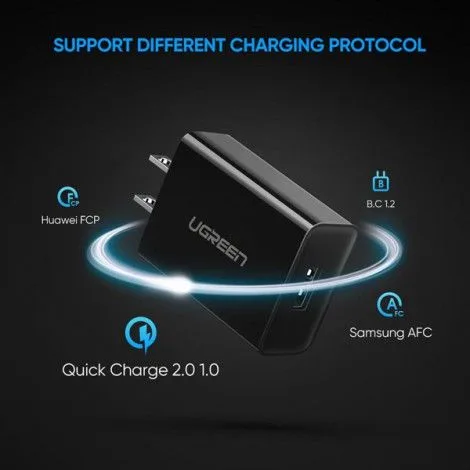 Sạc USB 1 cổng QC 3.0 18W màu đen chuẩn cắm US Ugreen (60495)