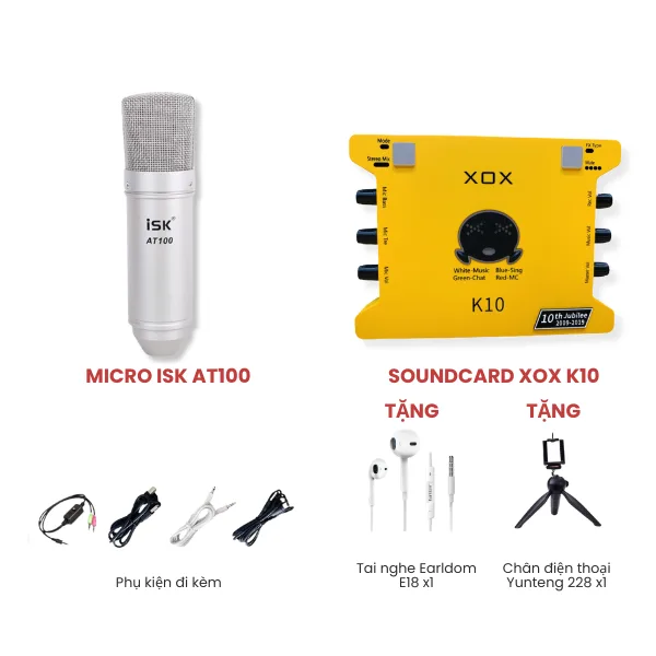 Bộ livestream XOX K10 Micro thu âm ISK AT100