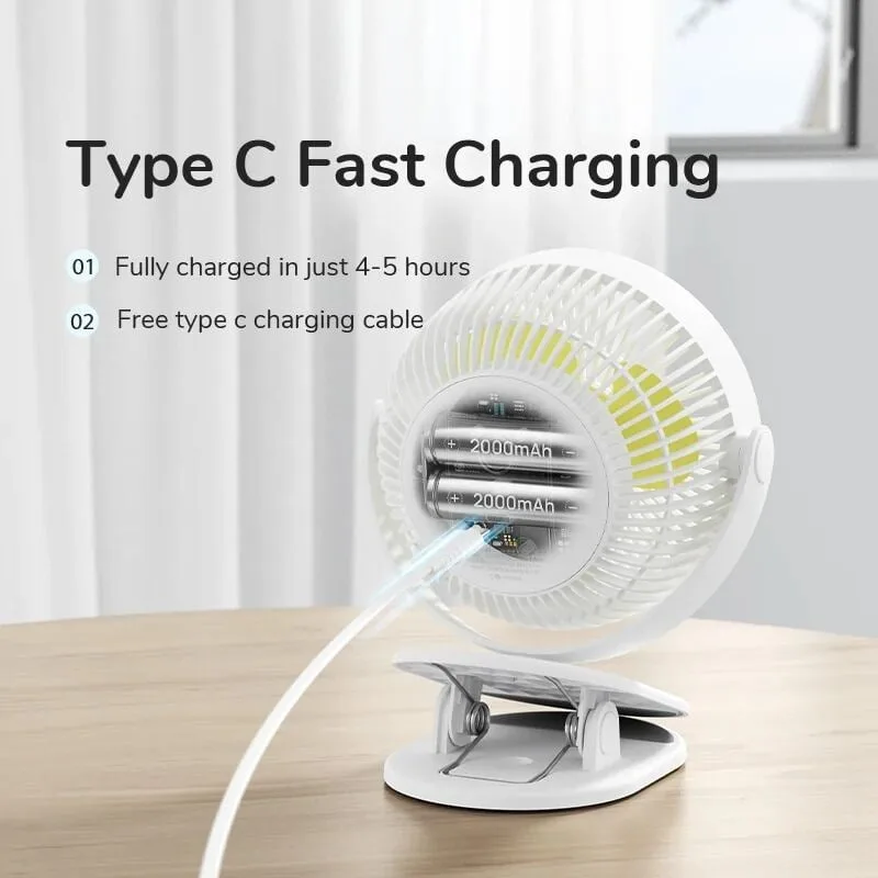 Quạt USB kẹp bàn mini cao cấp Jisulife FA29 pin 16 giờ, làm mát 360