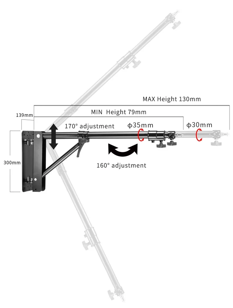 Tay treo đèn Jinbei BL70*130 Wall-hung Stand