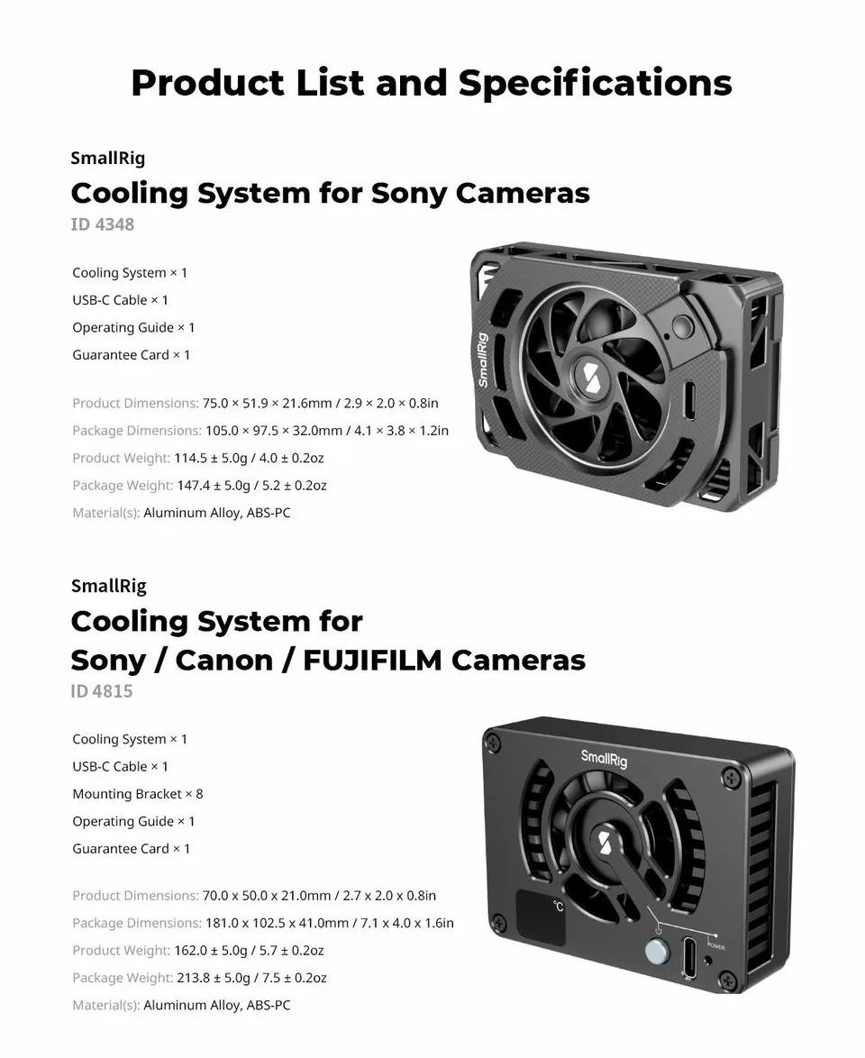Quạt tản nhiệt Smallrig cho máy ảnh Sony, Canon, Fujifilm 4815