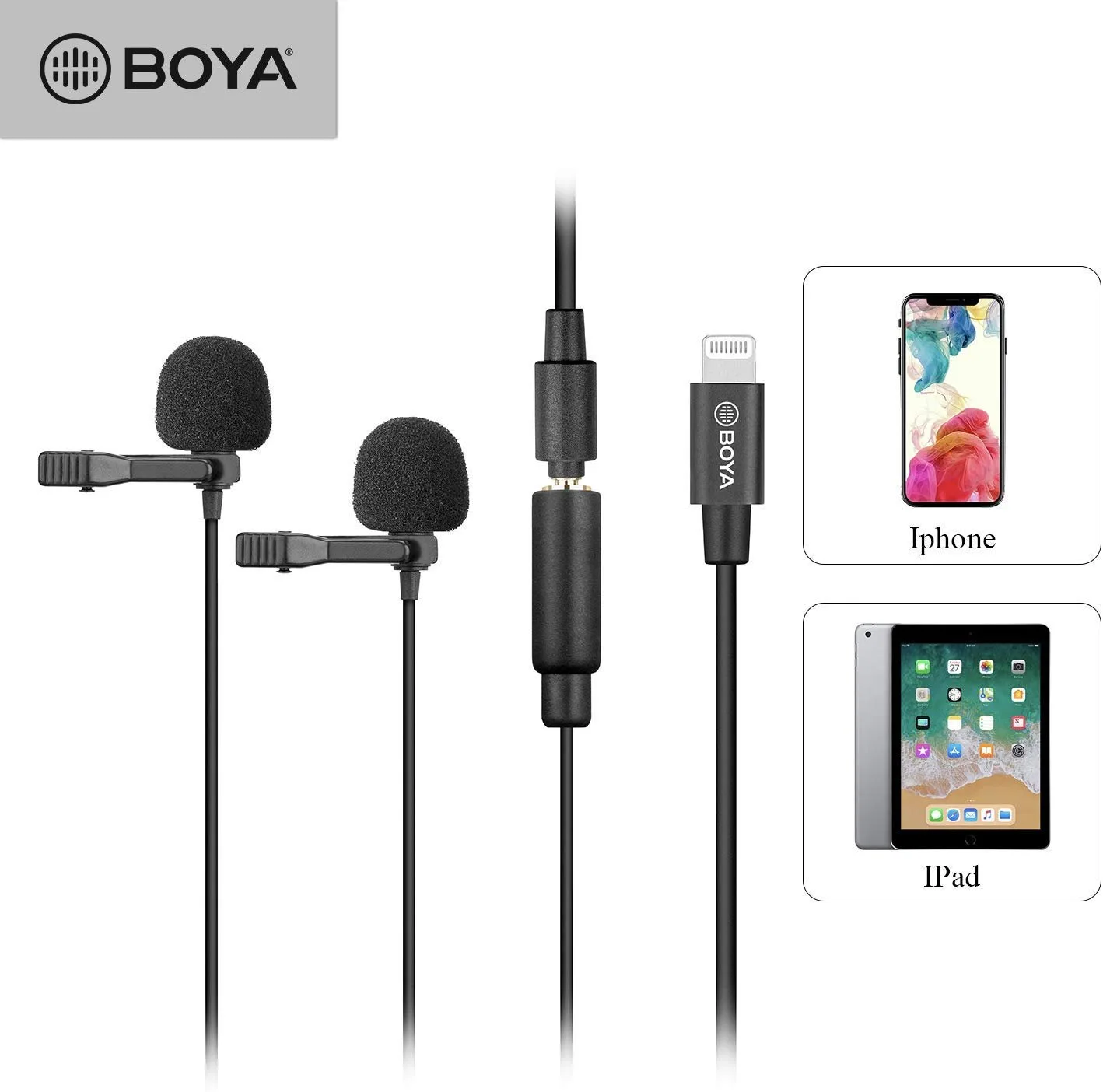 Micro thu âm Boya BY-M2 - Micro thu âm cài áo Cổng Lightning