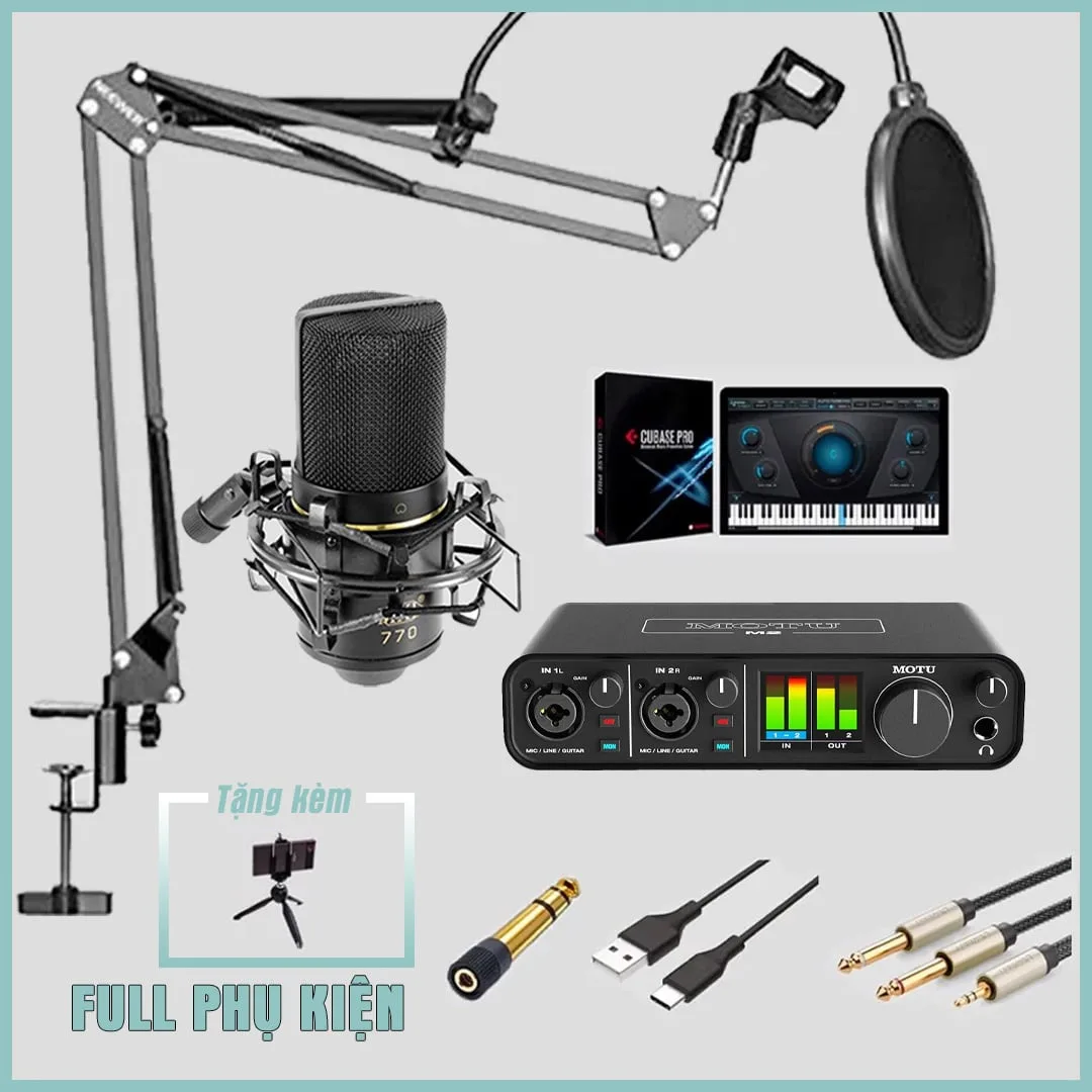 Bộ thu âm: Sound card MOTU M2 - Micro thu âm MXL 770