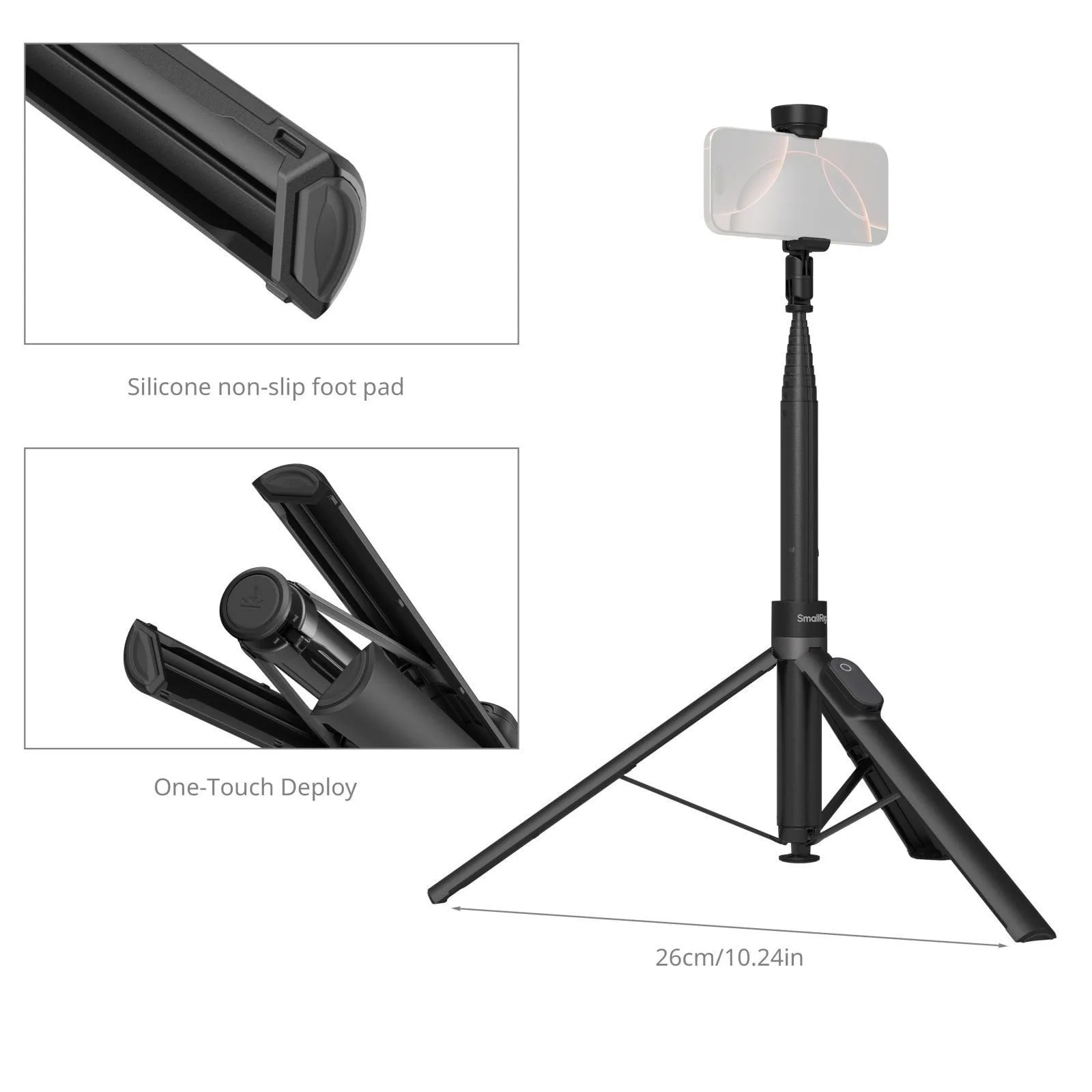 SmallRig 4898 - One-Touch Deploy Selfie Stick Tripod ST-30