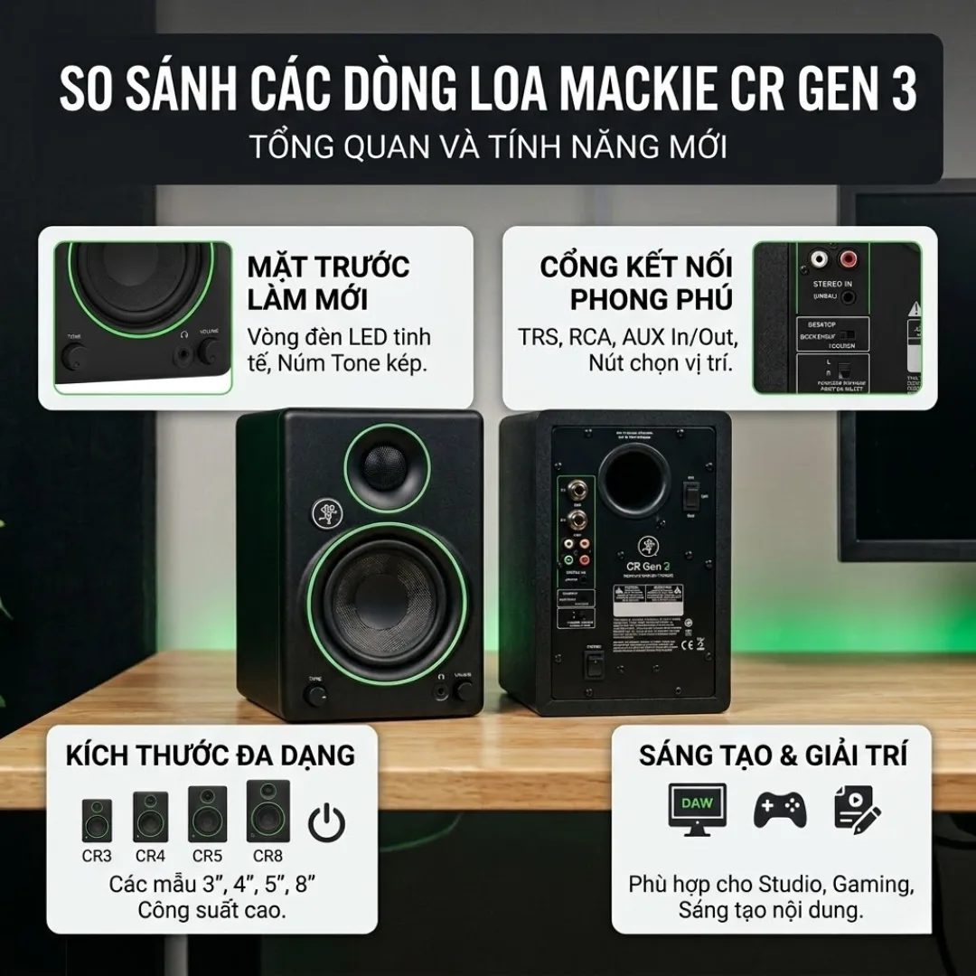 So Sánh Chi Tiết Loa Kiểm Âm Mackie CR Gen 3: CR3.5, CR4.5, CR5BT và CR8BT – Nên Mua Loại Nào?