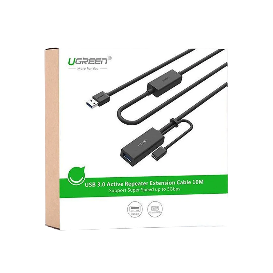 Cáp USB 3.0 nối dài 10m Ugreen 20827 chất lượng cao với hỗ trợ nguồn Micro USB