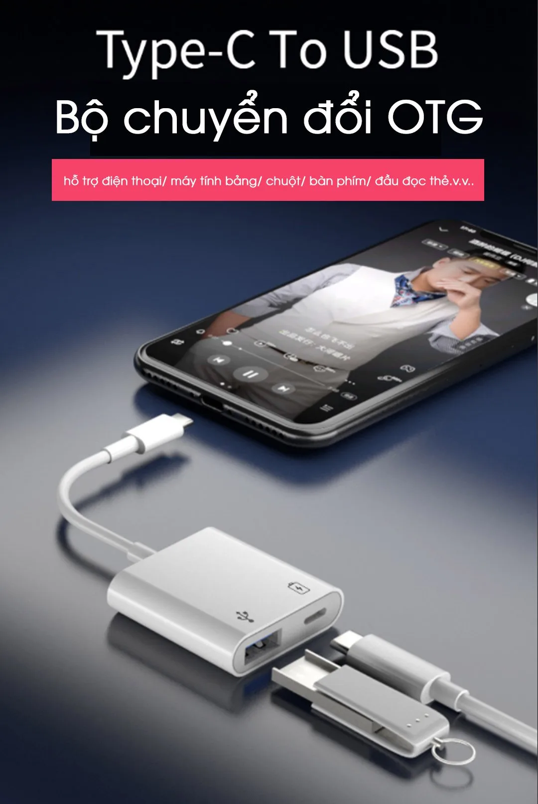 Cáp OTG USB Type C to USB 3.0 kèm lỗ sạc pin Hàng chính hãng