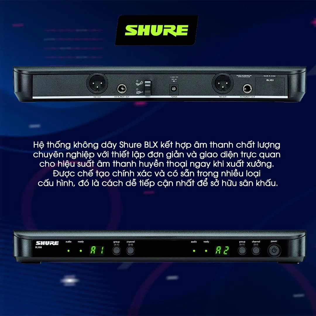 Bộ thu và phát kèm micro không dây Shure BLX288A/BETA58A - Micro không dây cầm tay (2mic)
