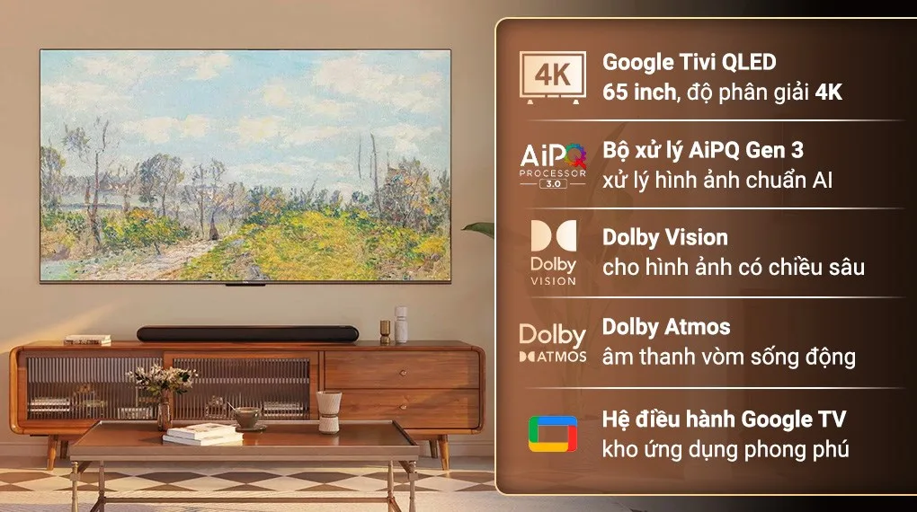 Google Tivi QLED TCL 4K 65 inch 65Q646