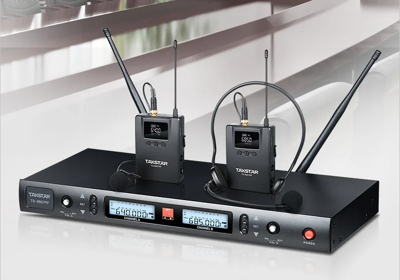 Bộ micro cài đầu cài áo không dây Takstar UHF kênh kép TS-8807PP