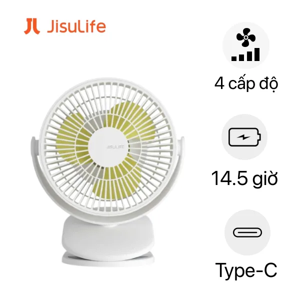 Quạt USB kẹp bàn mini cao cấp Jisulife FA29 pin 16 giờ, làm mát 360