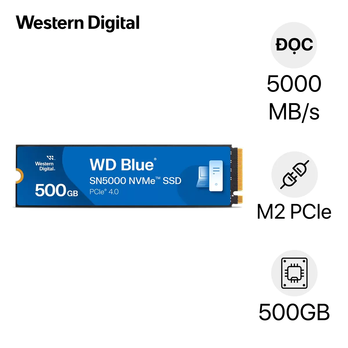 Ổ cứng SSD WD Blue SN5000 500GB NVMe PCIe Gen4 x4 WDS500G4B0E