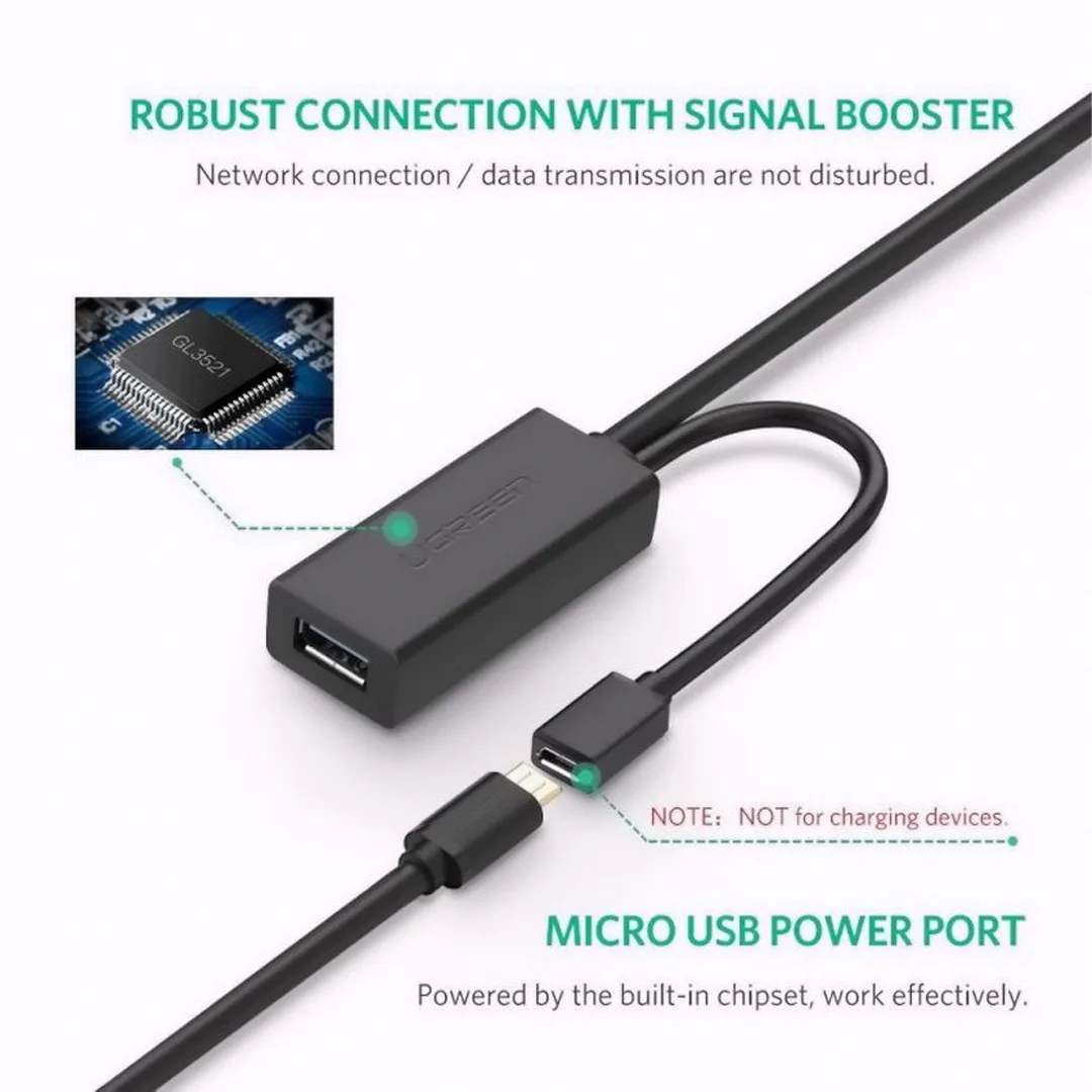 Cáp USB 3.0 nối dài 10m Ugreen 20827 chất lượng cao với hỗ trợ nguồn Micro USB