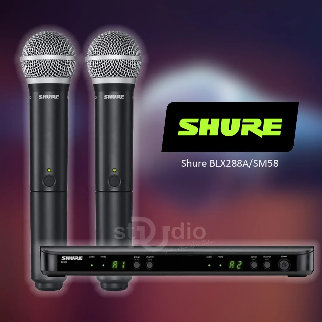 Bộ thu và phát kèm micro không dây Shure BLX288A/BETA58A - Micro không dây cầm tay (2mic)