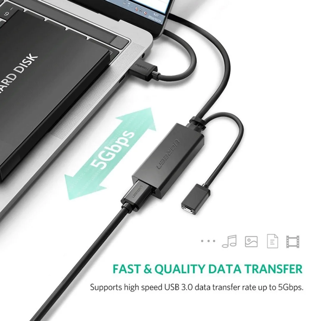 Cáp USB 3.0 nối dài 10m Ugreen 20827 chất lượng cao với hỗ trợ nguồn Micro USB