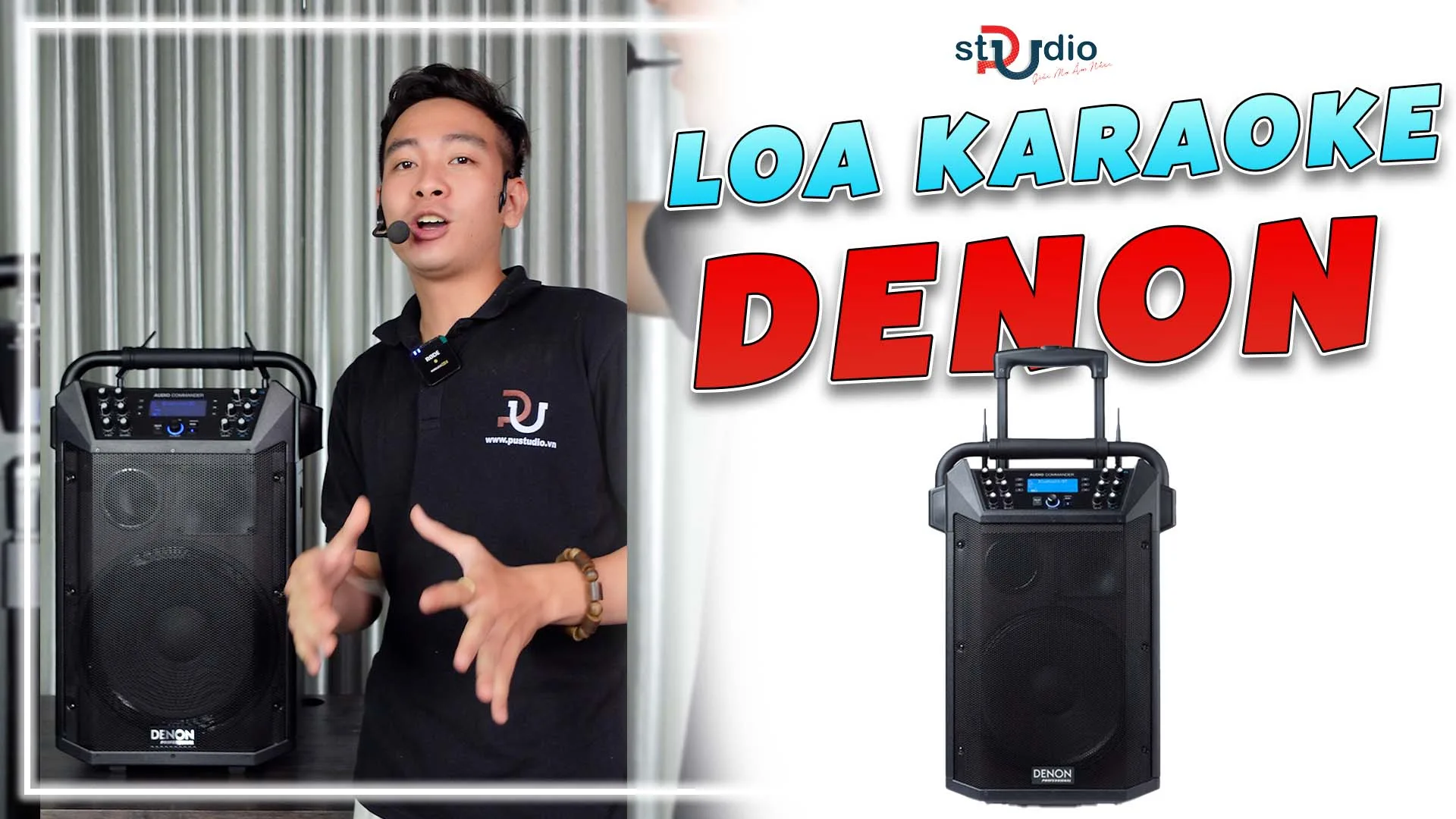 Loa Kéo Karaoke Di Động Kèm Micro Cài Tai và Micro Cầm Tay Không Dây Audio Commander Denon Mỹ