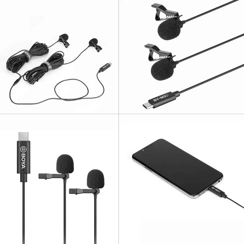 Micro thu âm Boya BY-M3D - Micro thu âm cài áo 2 mic ( Cổng type C )