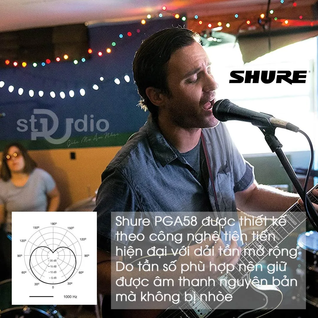 Micro karaoke có dây Shure PGA58-QTR Cardiod Dynamic + XLR