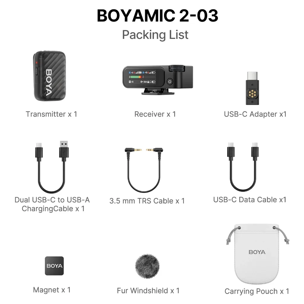 Micro Không Dây BOYAMIC 2-03 Màu đen micro không dây AI-Powered