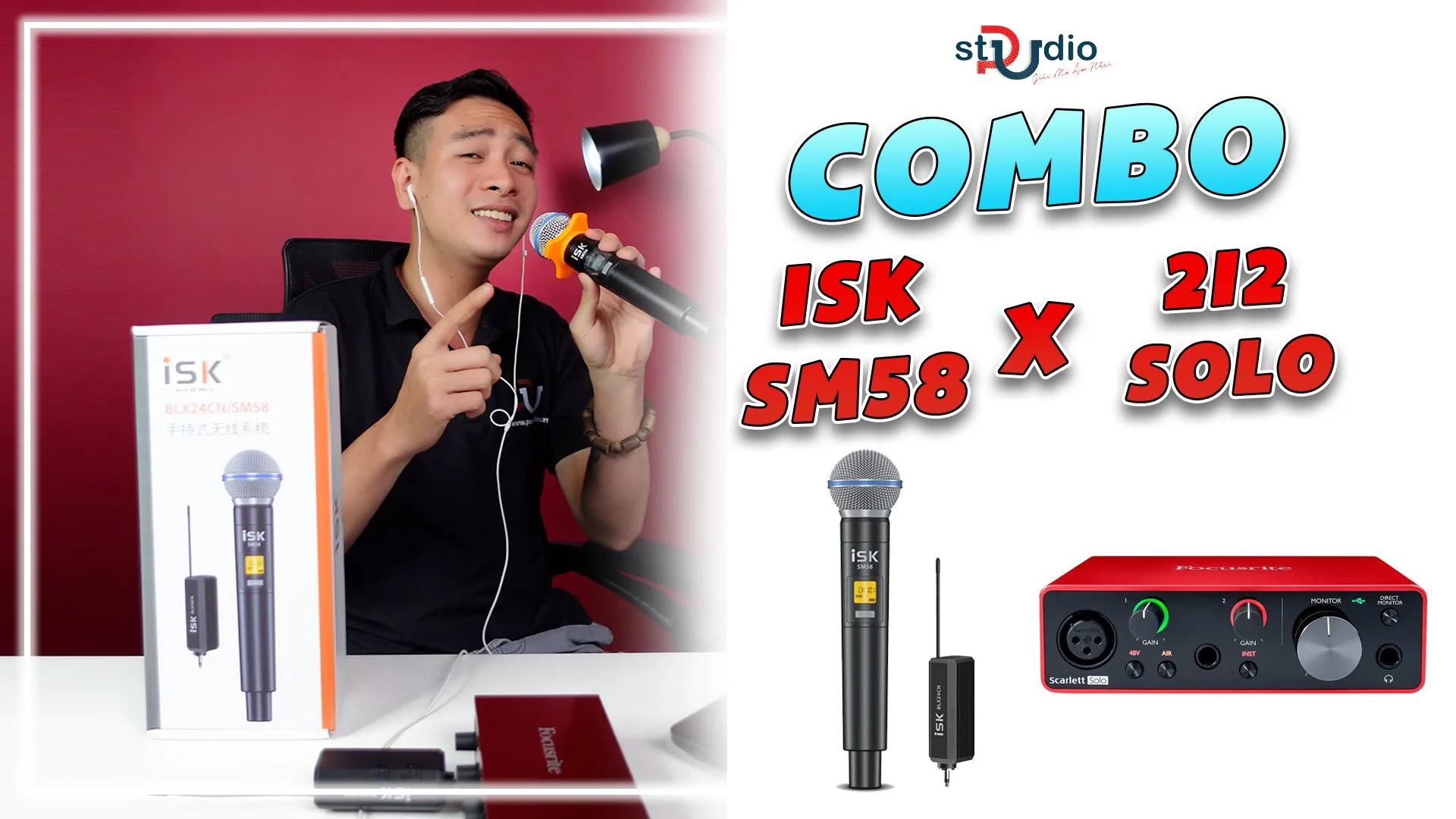 Bộ livestream bán hàng Focusrite Solo Gen 3 Micro không dây ISK SM58 cùng Project Auto Tune cực căng