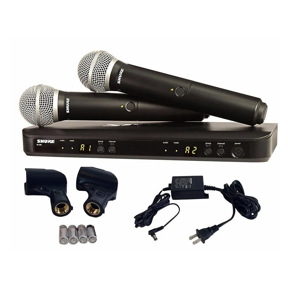Bộ thu và phát kèm micro không dây Shure BLX288A/PG58 - Micro không dây cầm tay (2mic)
