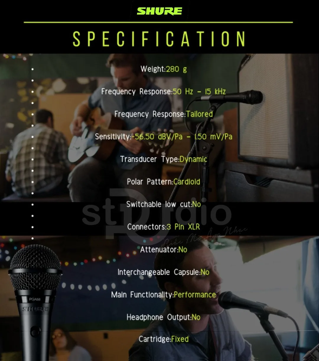 Micro thu âm nhạc cụ Shure PGA57-LC Cardiod Dynamic